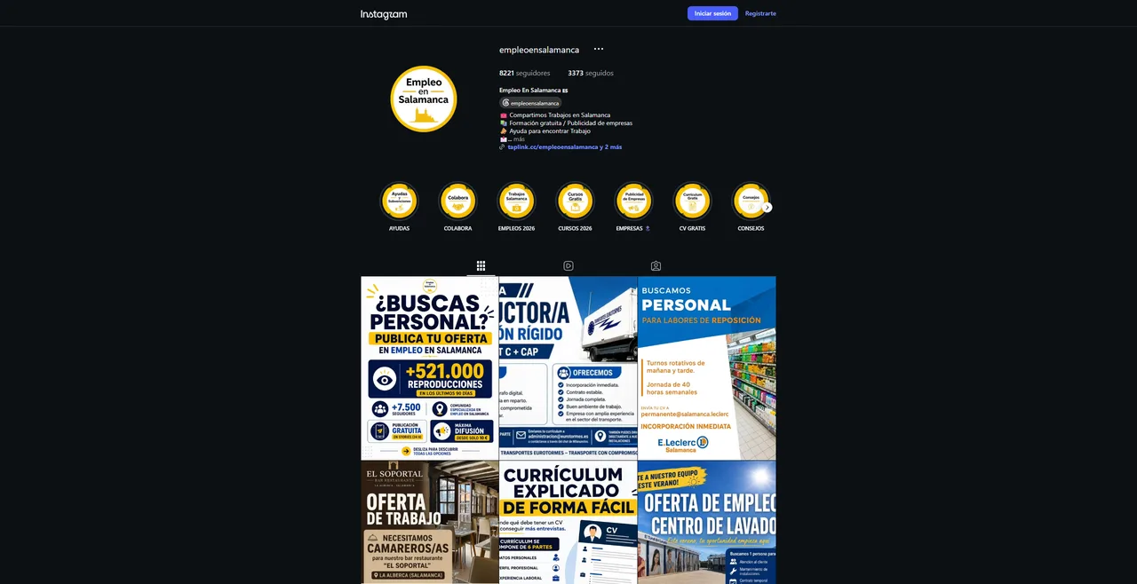 Perfil de Instagram @empleoensalamanca