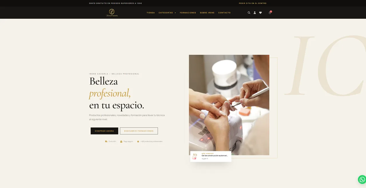 Web y tienda online de Irene Cazorla, belleza profesional